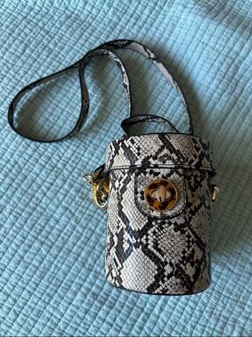 Topshop Snake-Print Crossbody Cylinder Bag